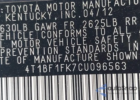 2012 Toyota Camry Se из США, поврежденный, VIN 4T1BF1FK7CU096563